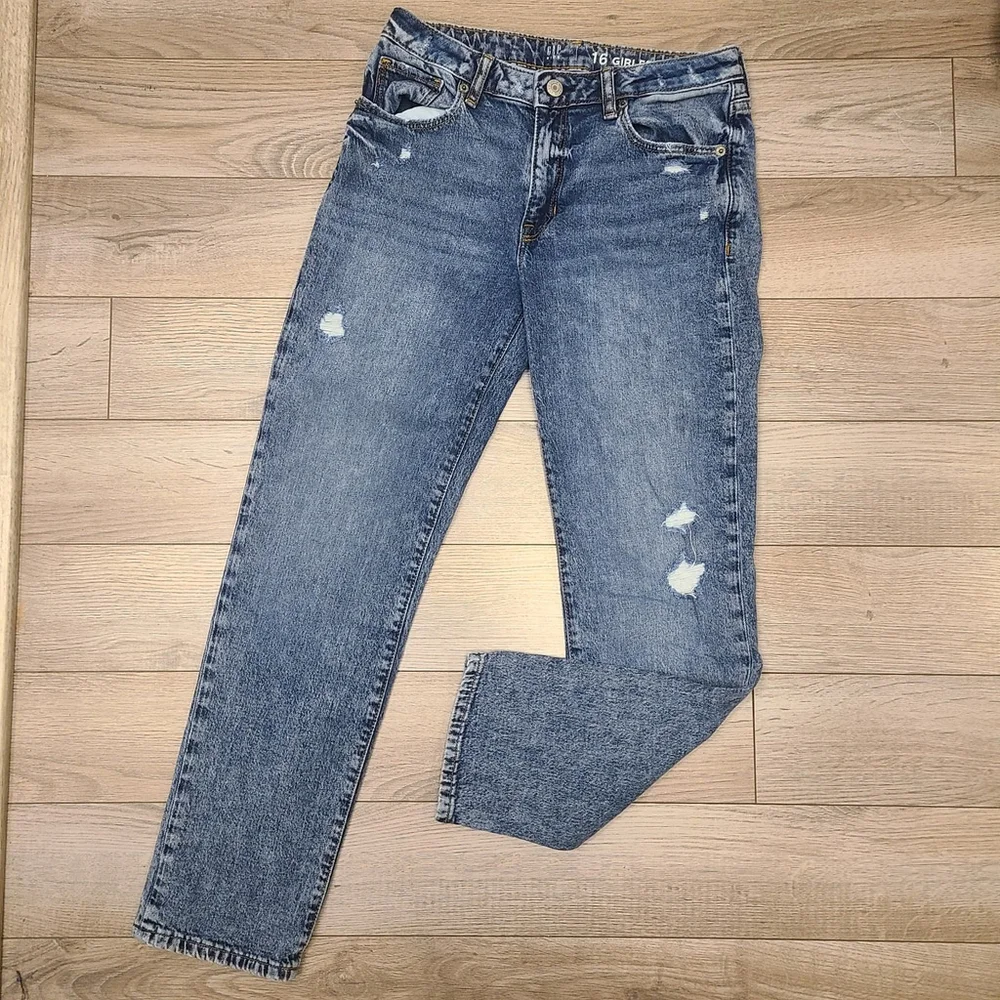 GAP Kids Girls Girlfriend Jeans Distressed Stretch Blue Denim Pants Size 16